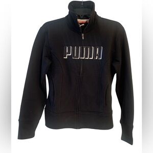 🍎Puma Black Full Zip Embroidered Logo Sweatshirt Pockets Women’s Size Medium